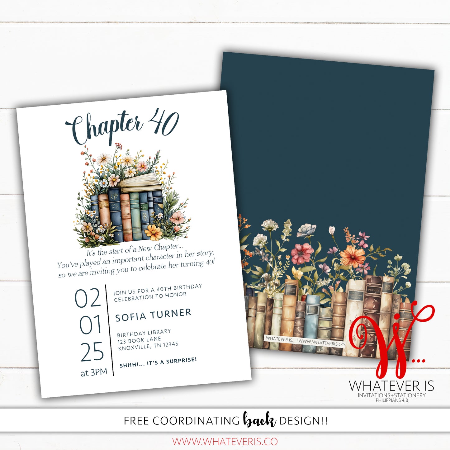 Chapter 40 Book Lover Birthday Invitation