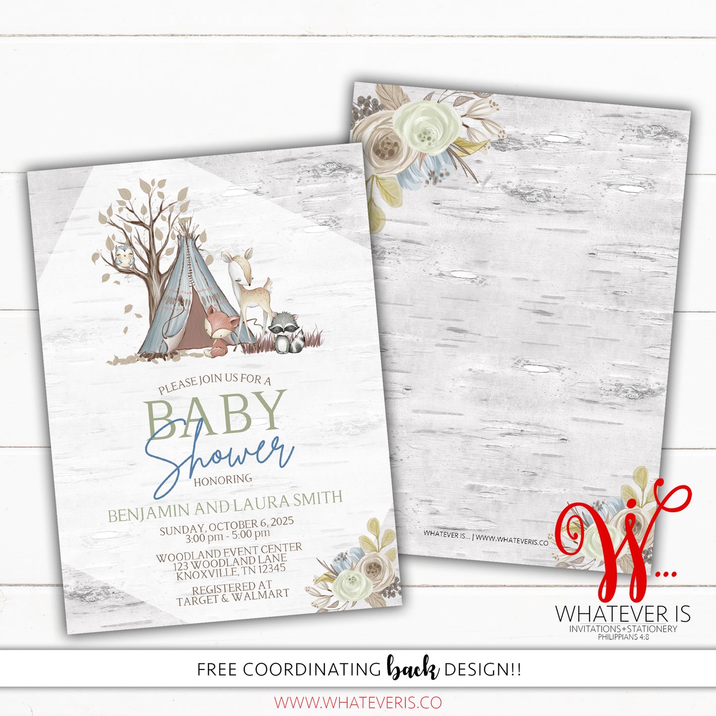 Woodland Animal Baby Shower Invitation