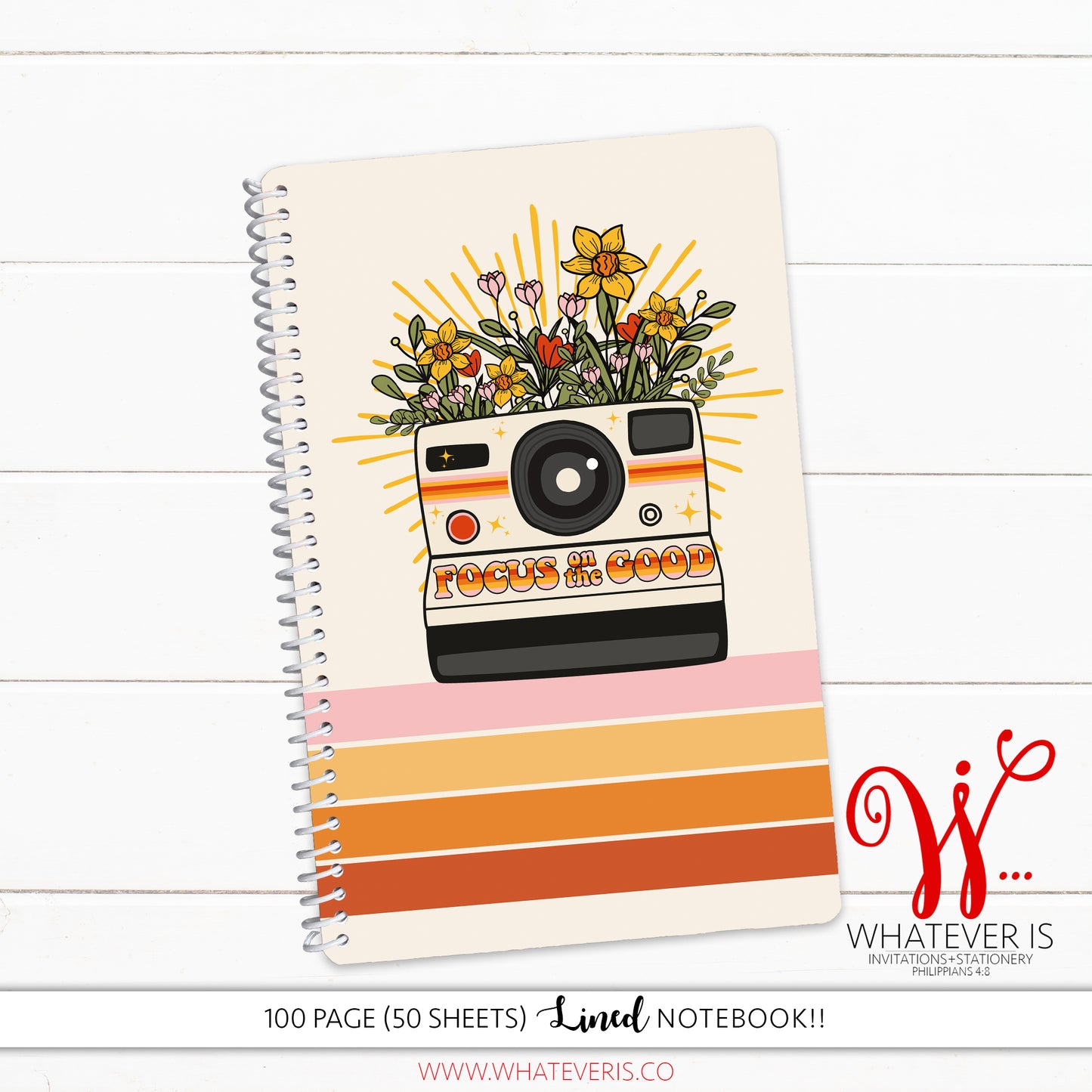 Focus on the Good Retro Camera • 100 Lined Pages (50 Sheets) Notebook