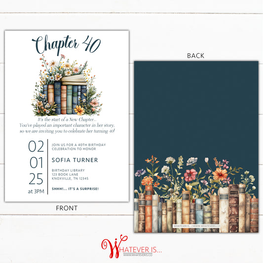 Chapter 40 Book Lover Birthday Invitation