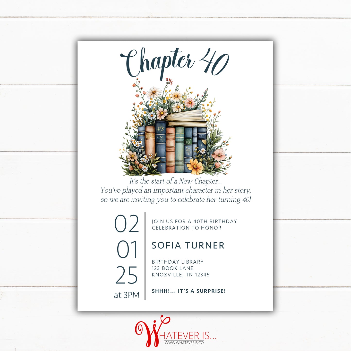 Chapter 40 Book Lover Birthday Invitation