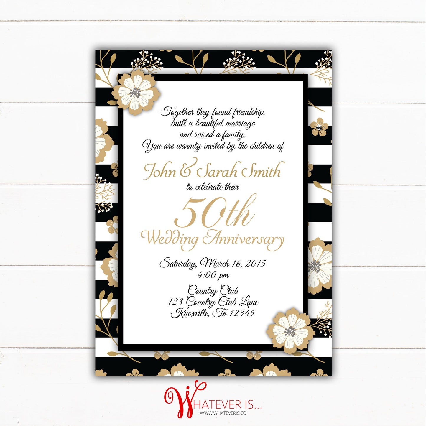 Black and Gold 50th Anniversary Invitation