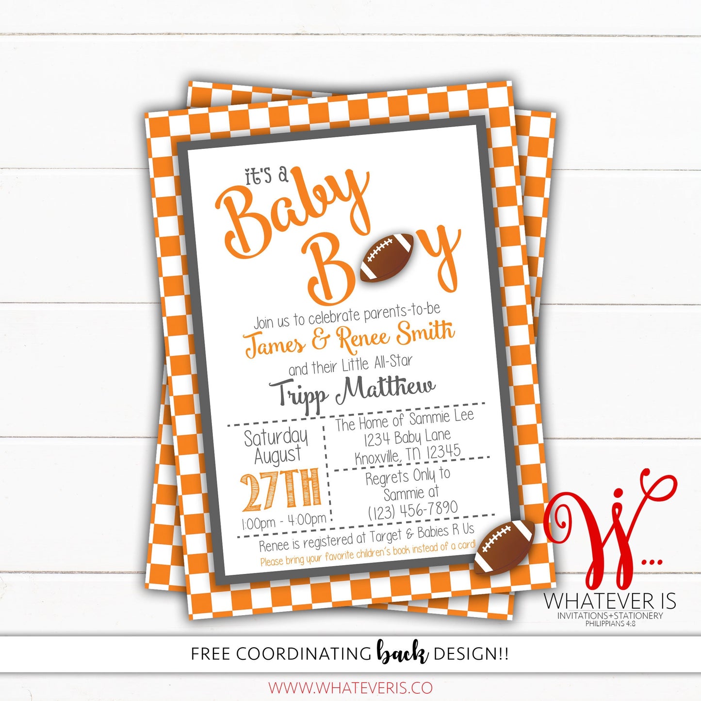 Football Baby Shower Invitation | Sport Baby Shower | College Football Baby Shower | Tennessee Baby Shower | Sports Baby Shower | Football