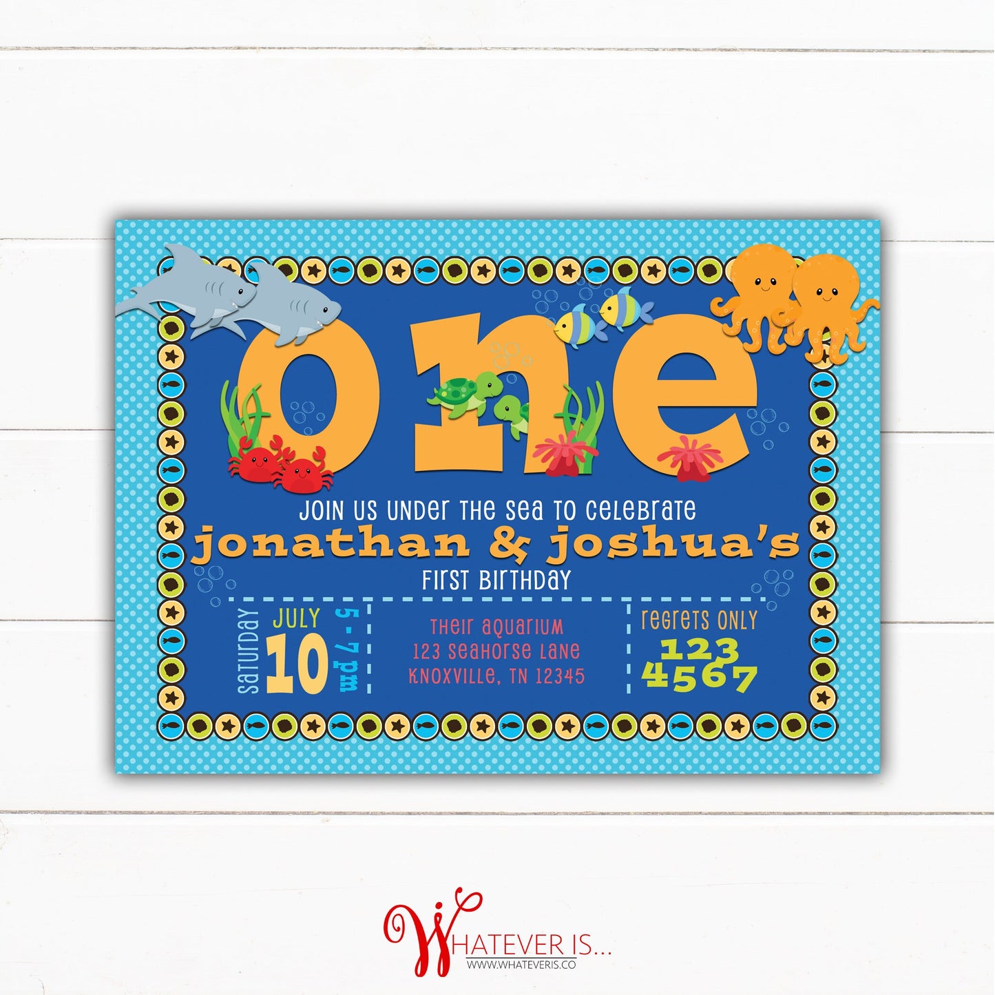 Under the Sea First Birthday Invitation | Ocean Birthday | Under the Sea Party Boy | Sea Birthday | Sea Animal Theme Birthday | WI012