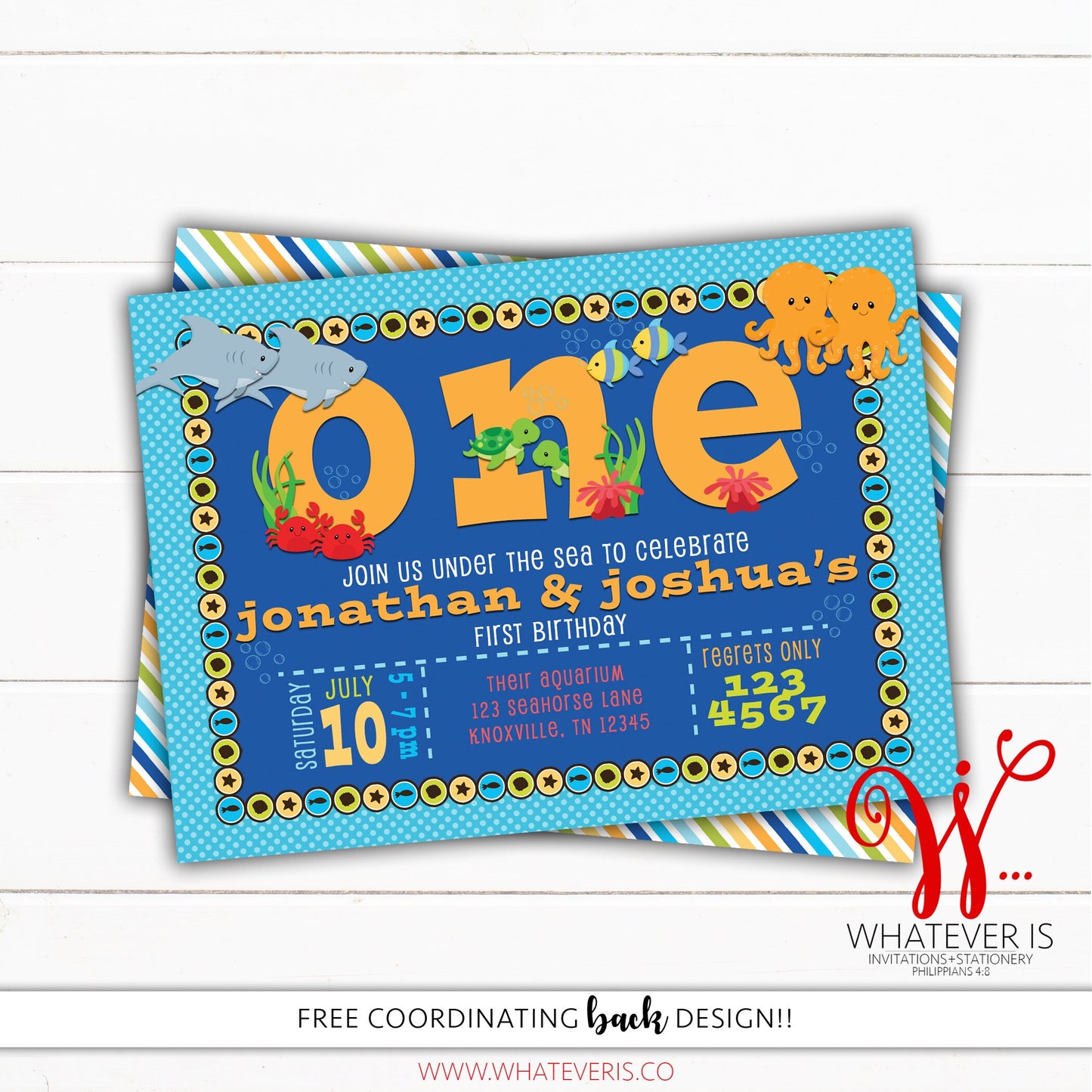 Under the Sea First Birthday Invitation | Ocean Birthday | Under the Sea Party Boy | Sea Birthday | Sea Animal Theme Birthday | WI012