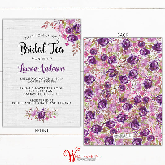 Purple Floral Bridal Tea Shower Invitation | Floral Bridal Shower | Elegant Bridal Shower | Watercolor Floral Bridal Shower | Bridal Tea