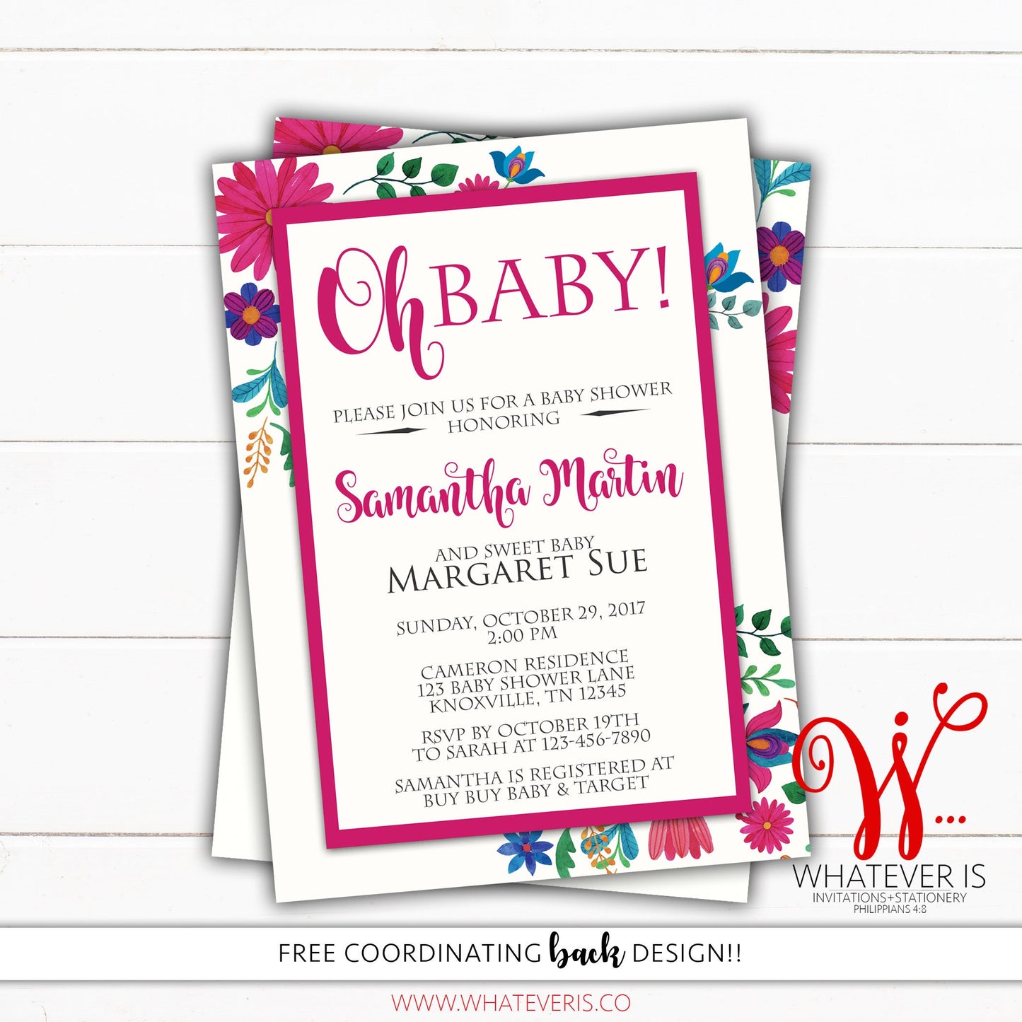 Oh Baby! Floral Baby Shower Invitation | Floral Baby Shower | Colorful Floral Baby Shower | Colorful Flowers Baby Shower | Printed | DIY