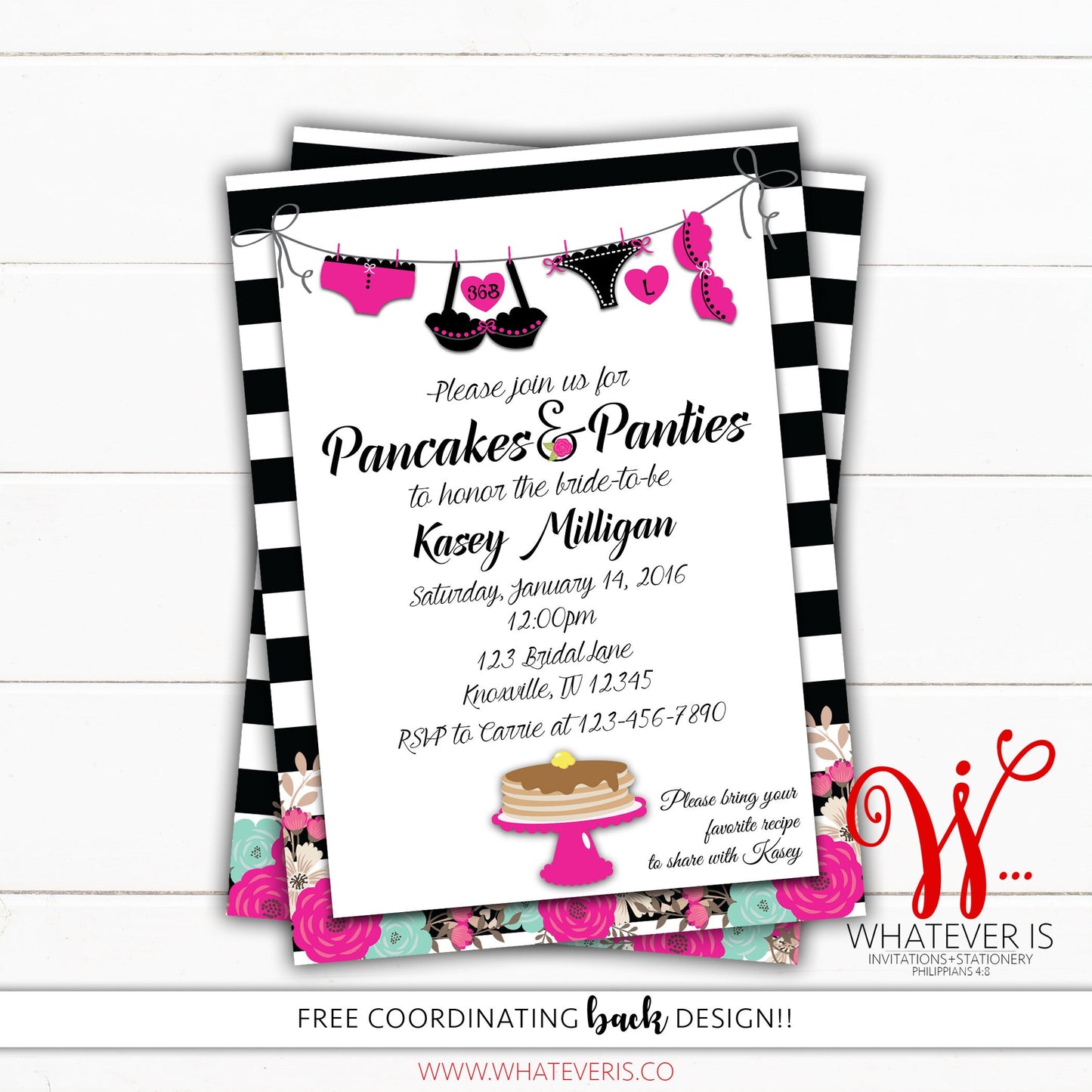 Pancakes and Panties Bridal Shower Invitation | Hot Pink Bridal Shower | Lingerie Invitation | Lingerie Bridal Shower Invitation | Pancakes