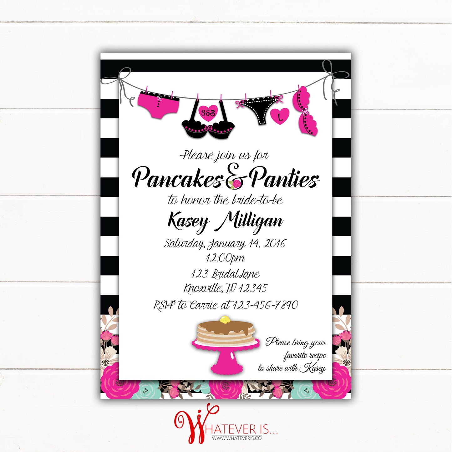 Pancakes and Panties Bridal Shower Invitation | Hot Pink Bridal Shower | Lingerie Invitation | Lingerie Bridal Shower Invitation | Pancakes