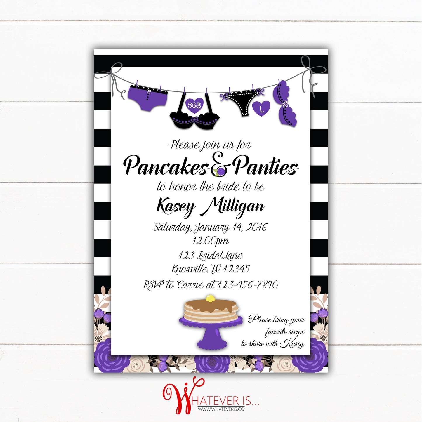 Pancakes and Panties Bridal Shower Lingerie Invitation | Purple Lingerie Bridal Shower | Pancakes and Panties | Floral Bridal Shower Invite