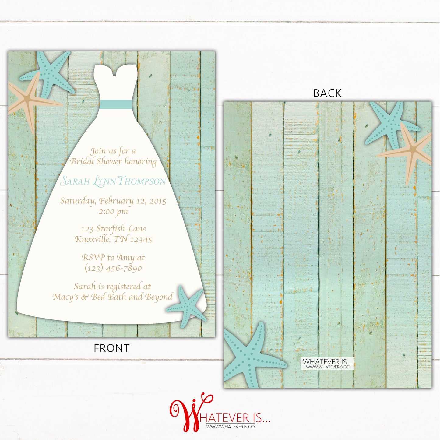 Starfish Wedding Dress Bridal Shower Invitation | Beach Bridal Shower | Nautical Bridal Shower | Starfish Wedding Shower | Beach Wood
