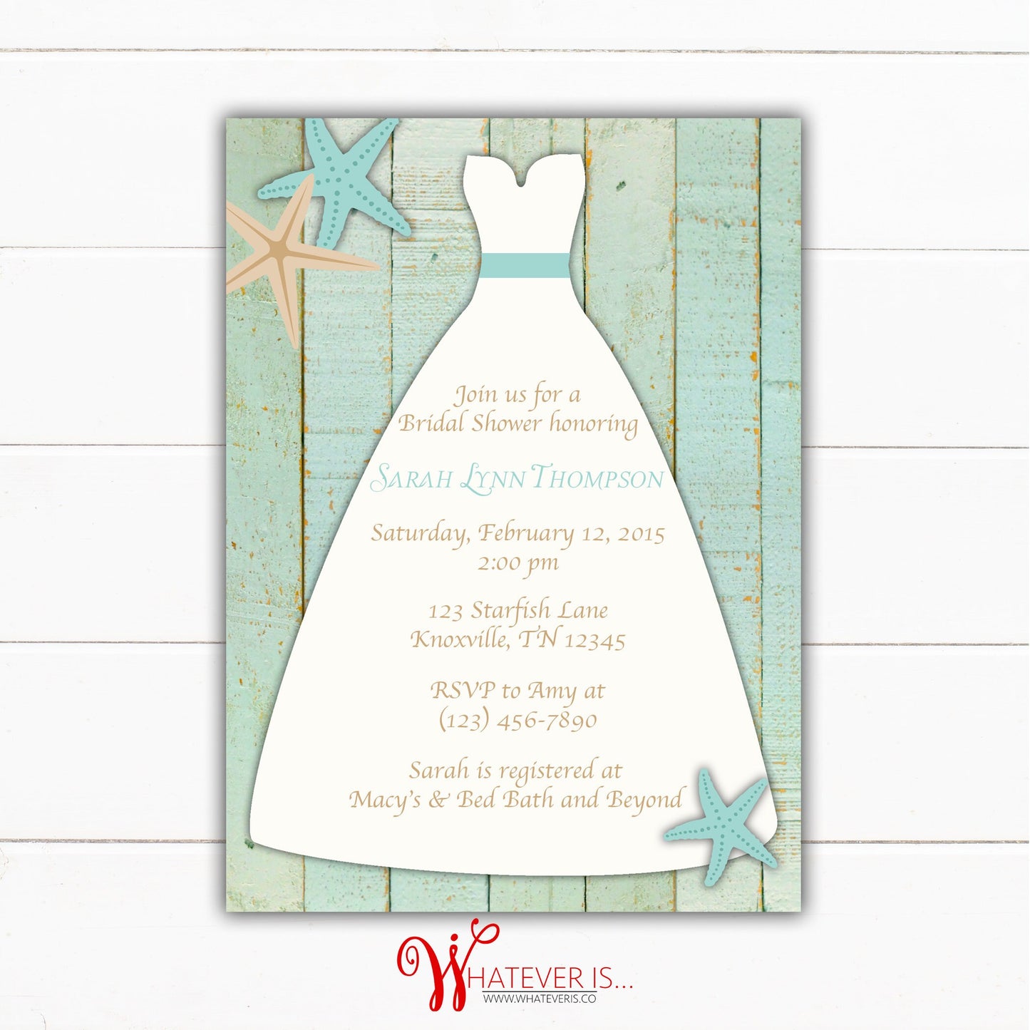 Starfish Wedding Dress Bridal Shower Invitation | Beach Bridal Shower | Nautical Bridal Shower | Starfish Wedding Shower | Beach Wood