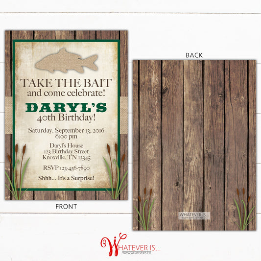Burlap and Fishing Birthday Invitation