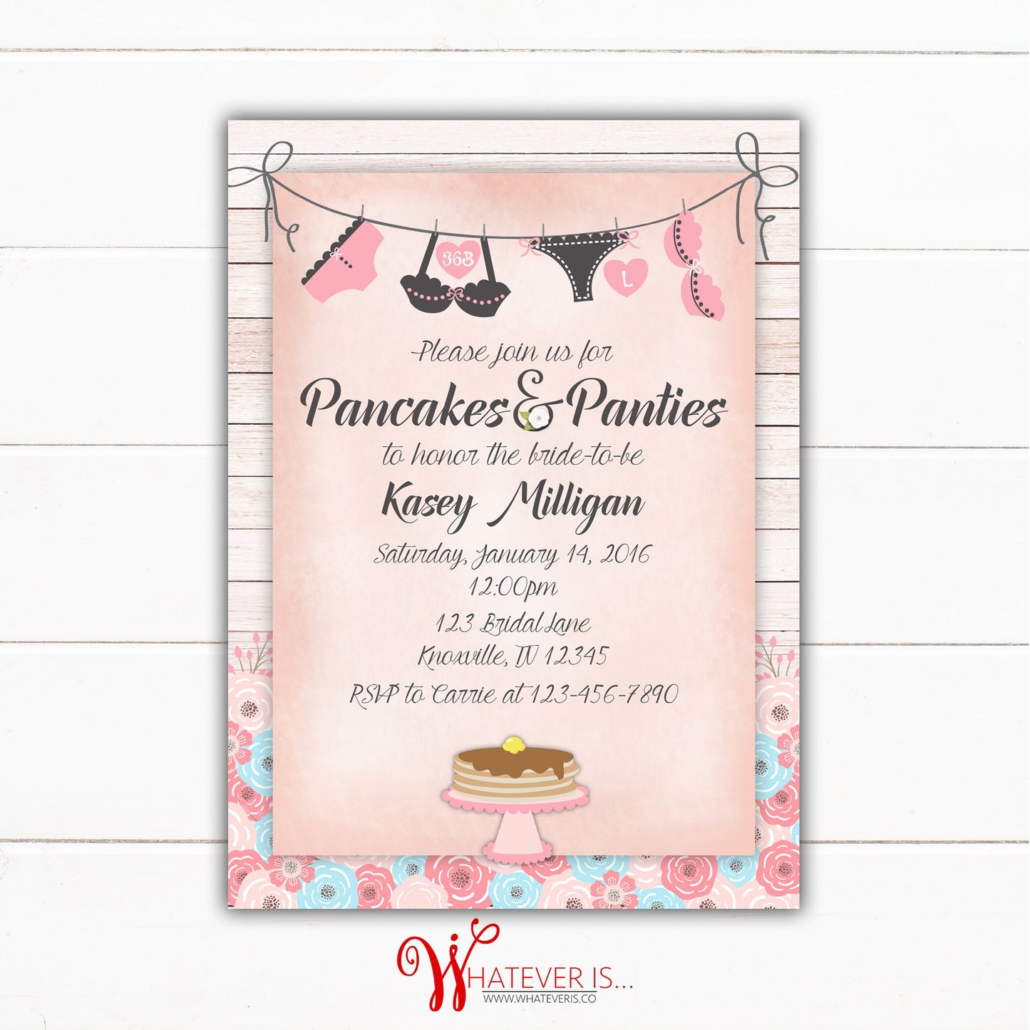 Pancakes and Panties Bridal Shower Lingerie Invitation | Pink Lingerie Bridal Shower | Pancakes Bridal Shower | Brunch Bridal Shower | Print
