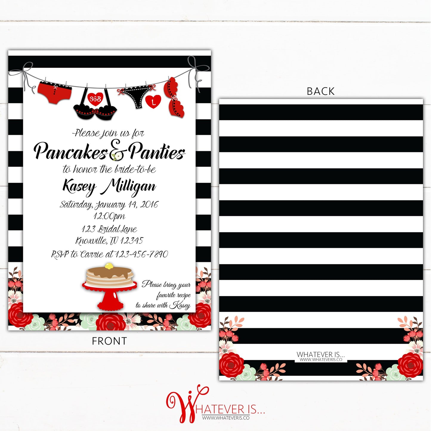Pancakes and Panties Bridal Shower Lingerie Invitation | Red Lingerie Bridal Shower | Brunch Bridal Shower | Pancakes and Panties | Floral