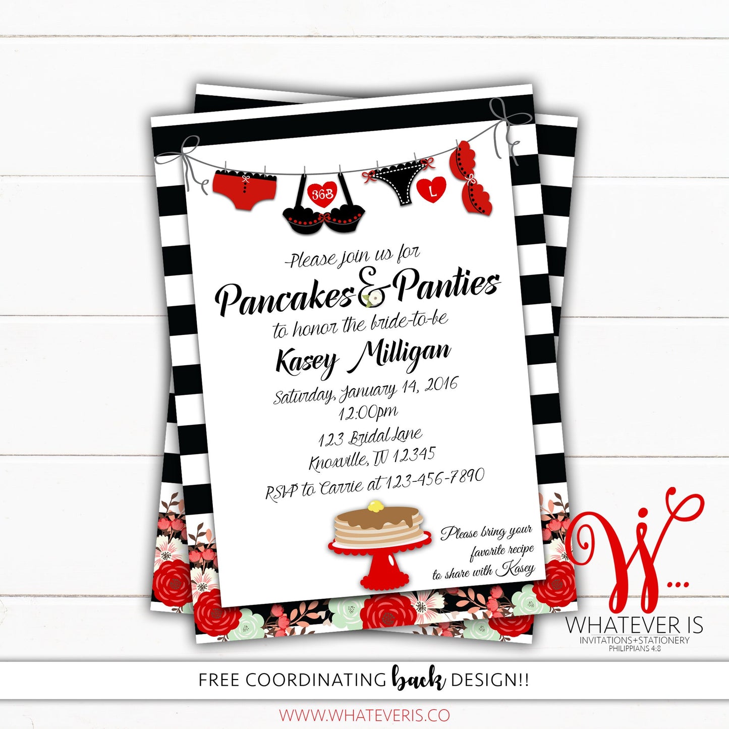 Pancakes and Panties Bridal Shower Lingerie Invitation | Red Lingerie Bridal Shower | Brunch Bridal Shower | Pancakes and Panties | Floral