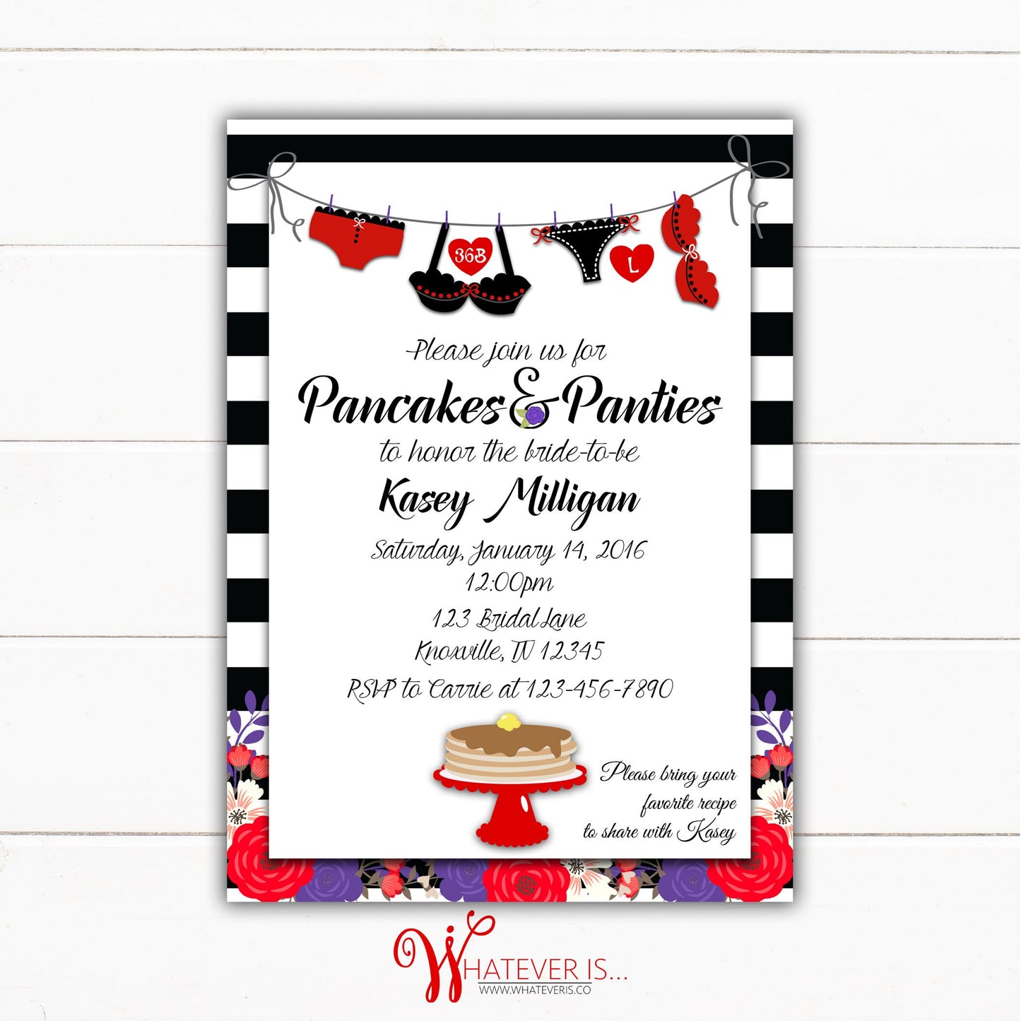 Pancakes and Panties Bridal Shower Lingerie Invitation | Red & Purple Lingerie Bridal Shower | Pancakes Bridal Shower | Brunch Bridal Shower