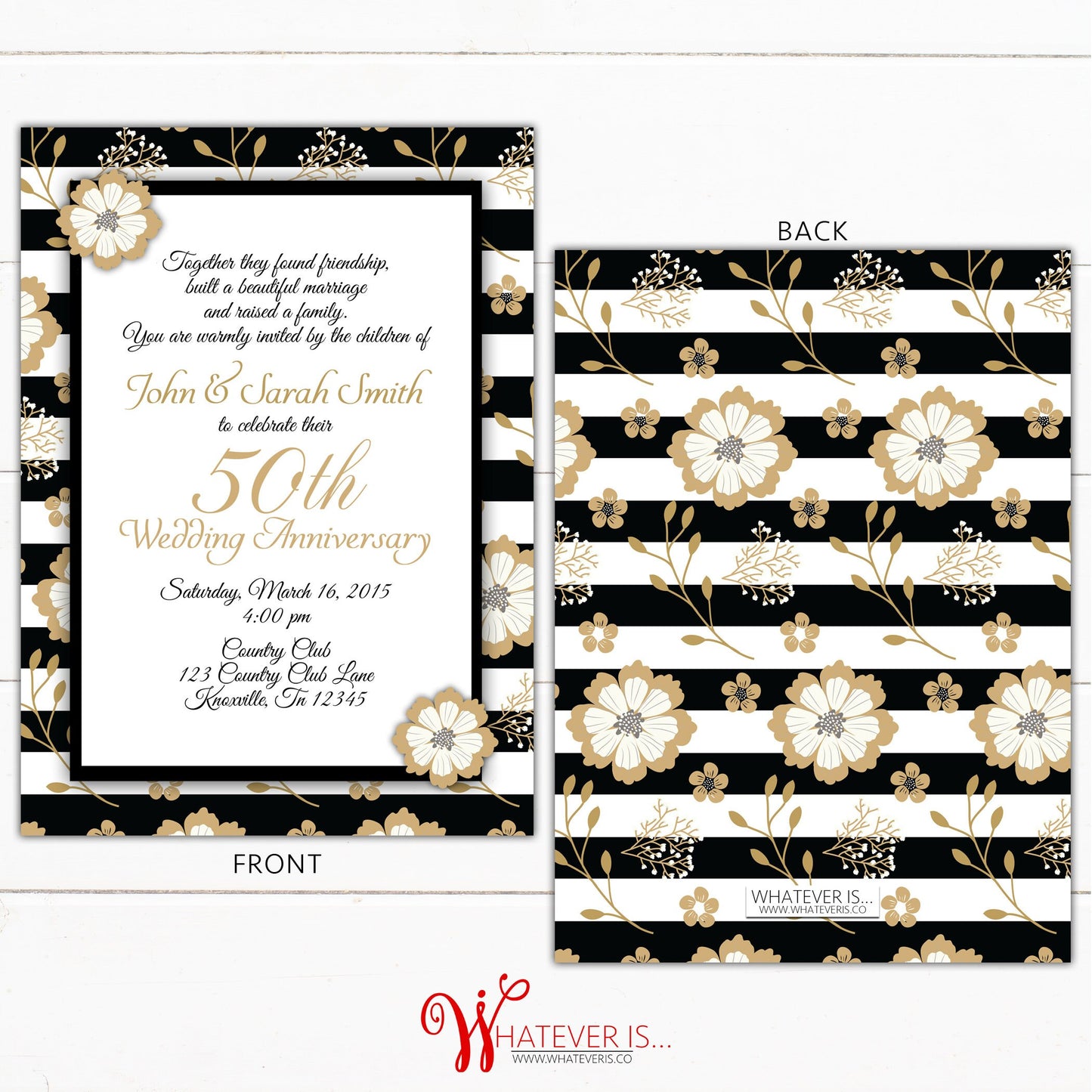 Black and Gold 50th Anniversary Invitation