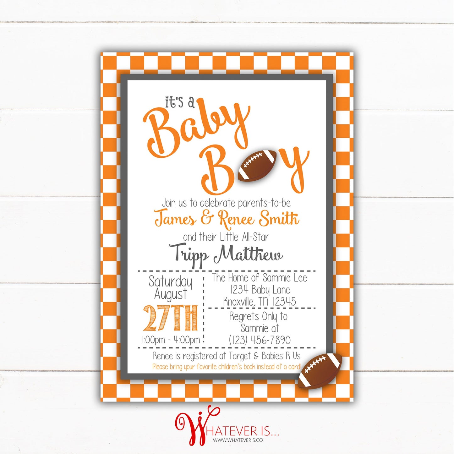 Football Baby Shower Invitation | Sport Baby Shower | College Football Baby Shower | Tennessee Baby Shower | Sports Baby Shower | Football