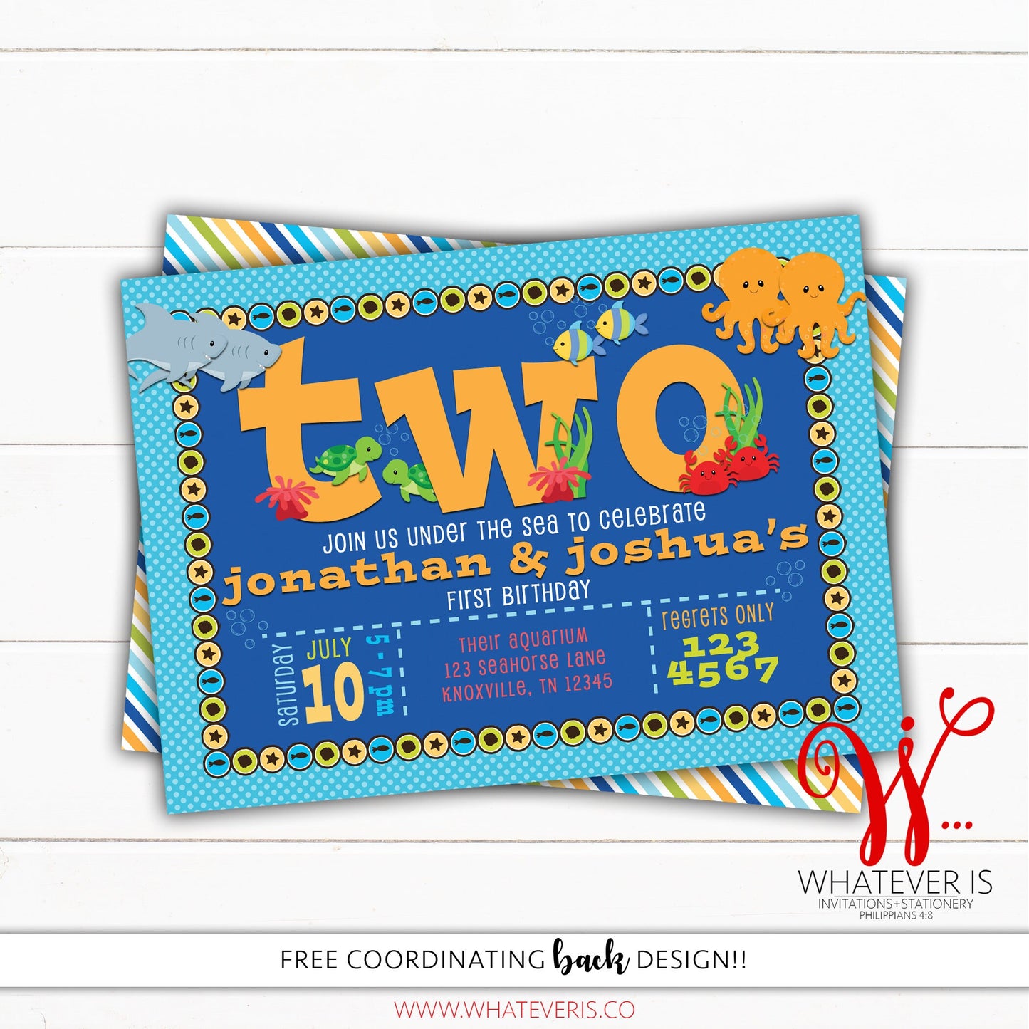 Under the Sea 2nd Birthday Invitation | Under the Sea Boy | Ocean Birthday | Fish Birthday | Under the Sea Boy Party | Printable Invitation