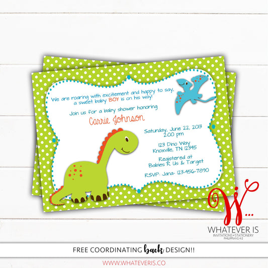Green Baby Boy Dinosaur Baby Shower Invitation