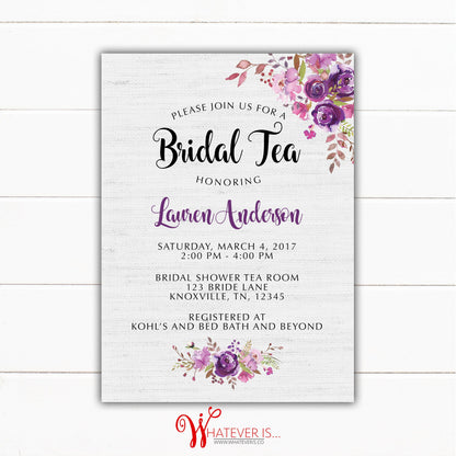 Purple Floral Bridal Tea Shower Invitation | Floral Bridal Shower | Elegant Bridal Shower | Watercolor Floral Bridal Shower | Bridal Tea