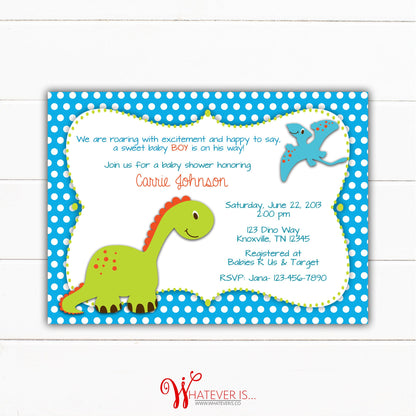 Blue Dinosaur Baby Shower Invitation