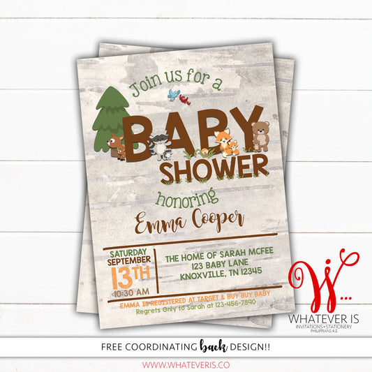 Woodland Baby Shower Printable Invitation | Woodland Animal Baby Shower | Baby Animal Baby Shower Printable Invitation | Forest Animals