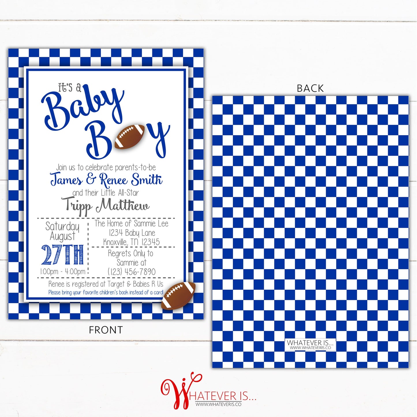 Blue and White Football Baby Shower Invitation