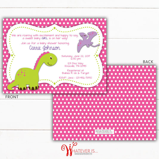 Pink Baby Girl Dinosaur Baby Shower Invitation