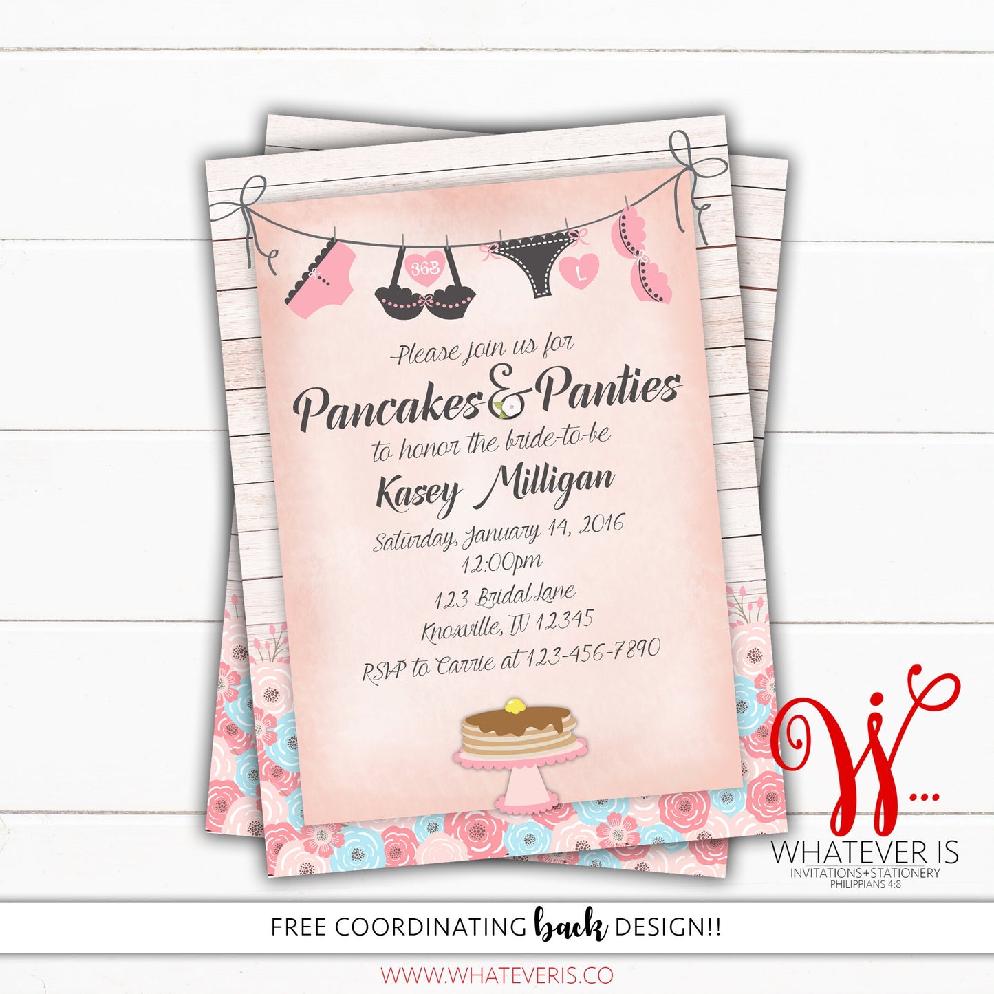 Pancakes and Panties Bridal Shower Lingerie Invitation | Pink Lingerie Bridal Shower | Pancakes Bridal Shower | Brunch Bridal Shower | Print