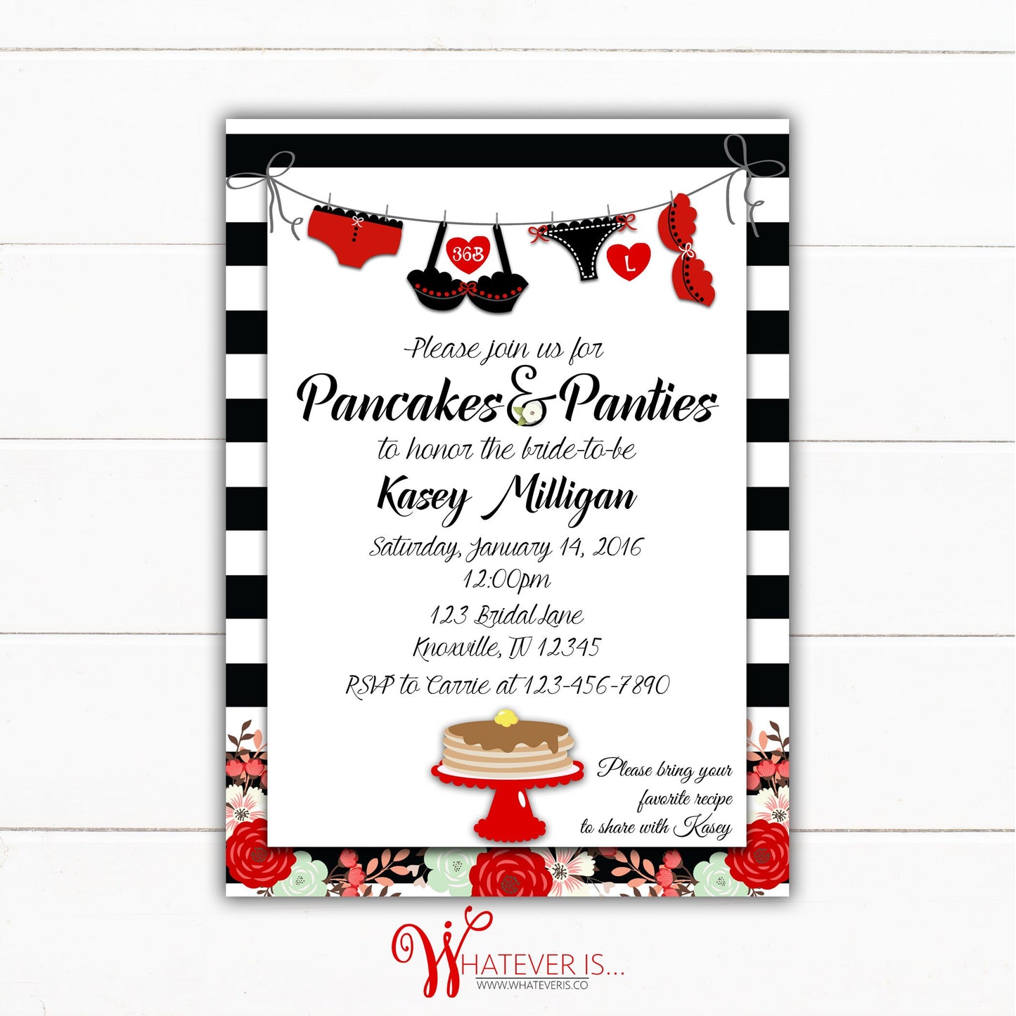 Pancakes and Panties Bridal Shower Lingerie Invitation | Red Lingerie Bridal Shower | Brunch Bridal Shower | Pancakes and Panties | Floral