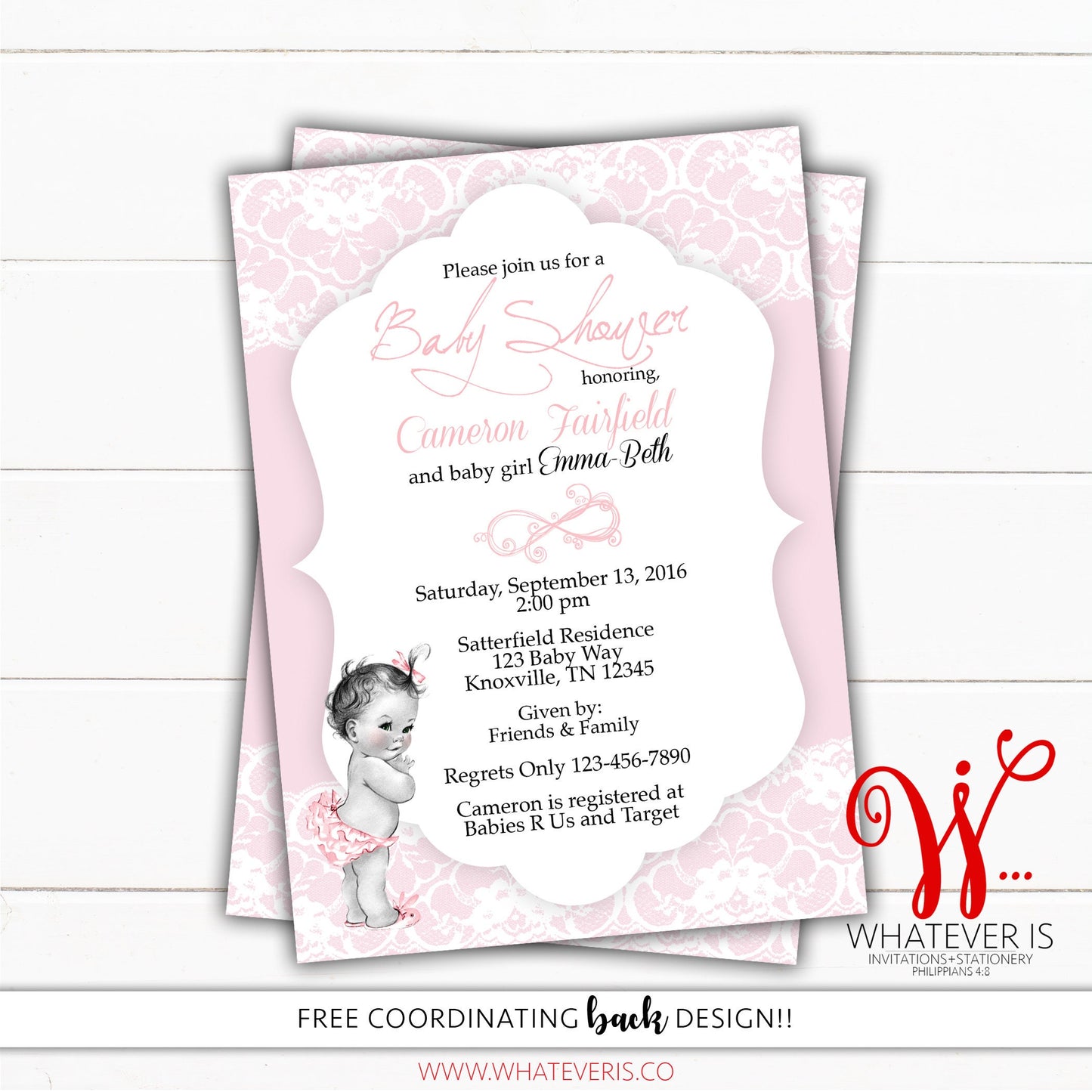 Shabby Chic Vintage Baby Shower Printable Invitation