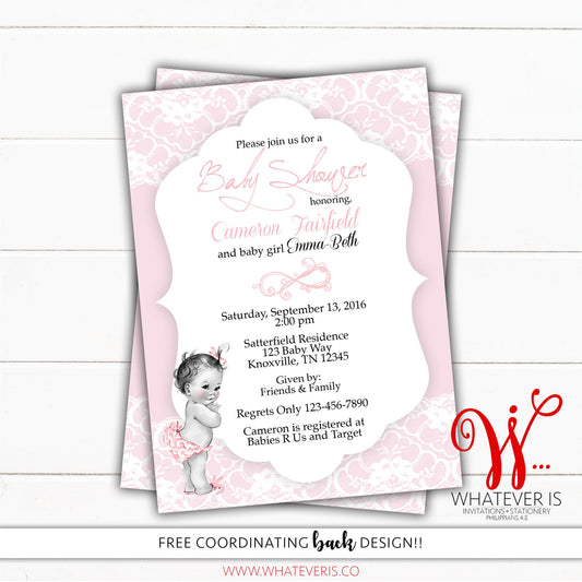 Shabby Chic Baby Shower Printable Invitation | Pink Lace Baby Shower | Vintage Baby Shower | Pink & White Baby Shower | Girl Baby Shower