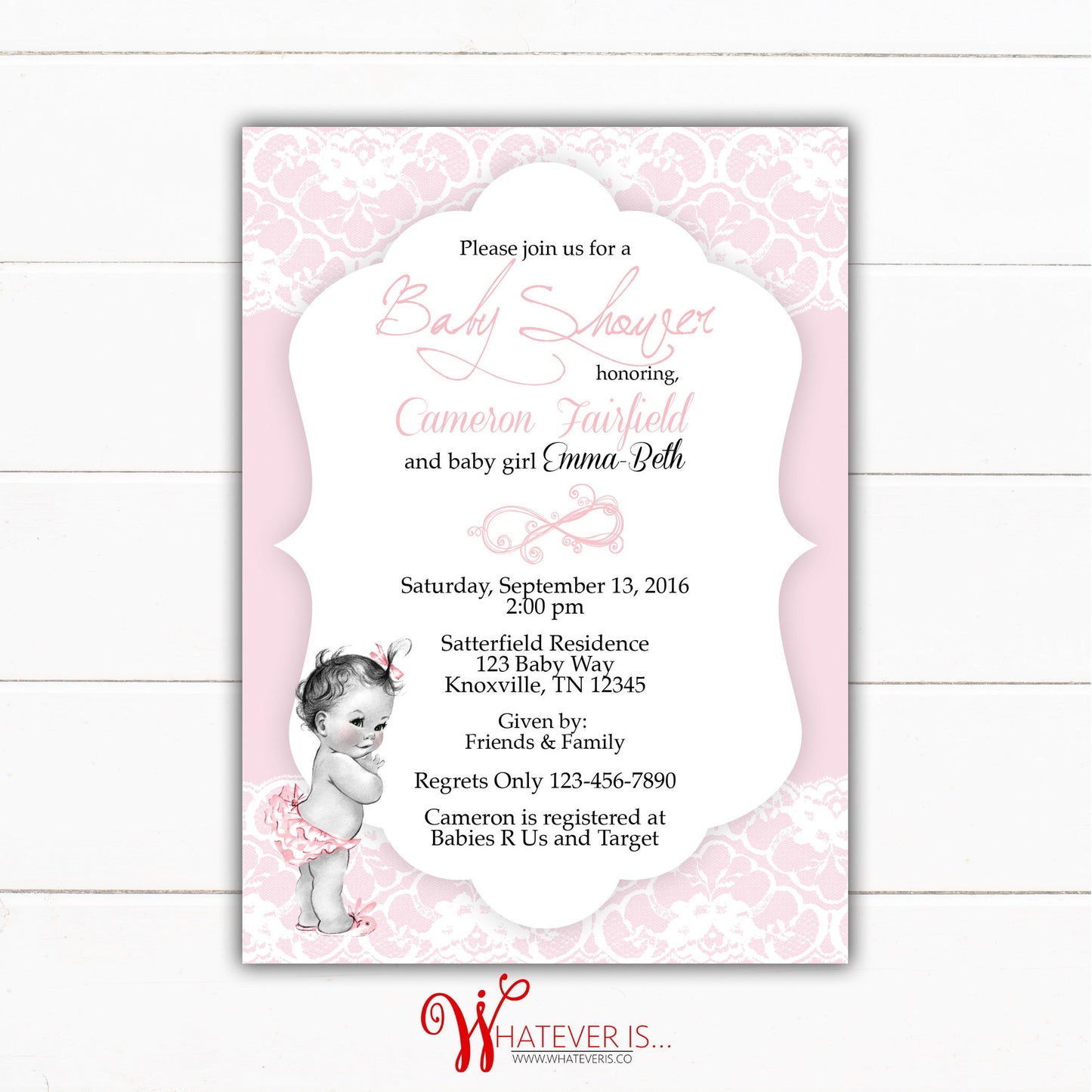 Shabby Chic Vintage Baby Shower Printable Invitation