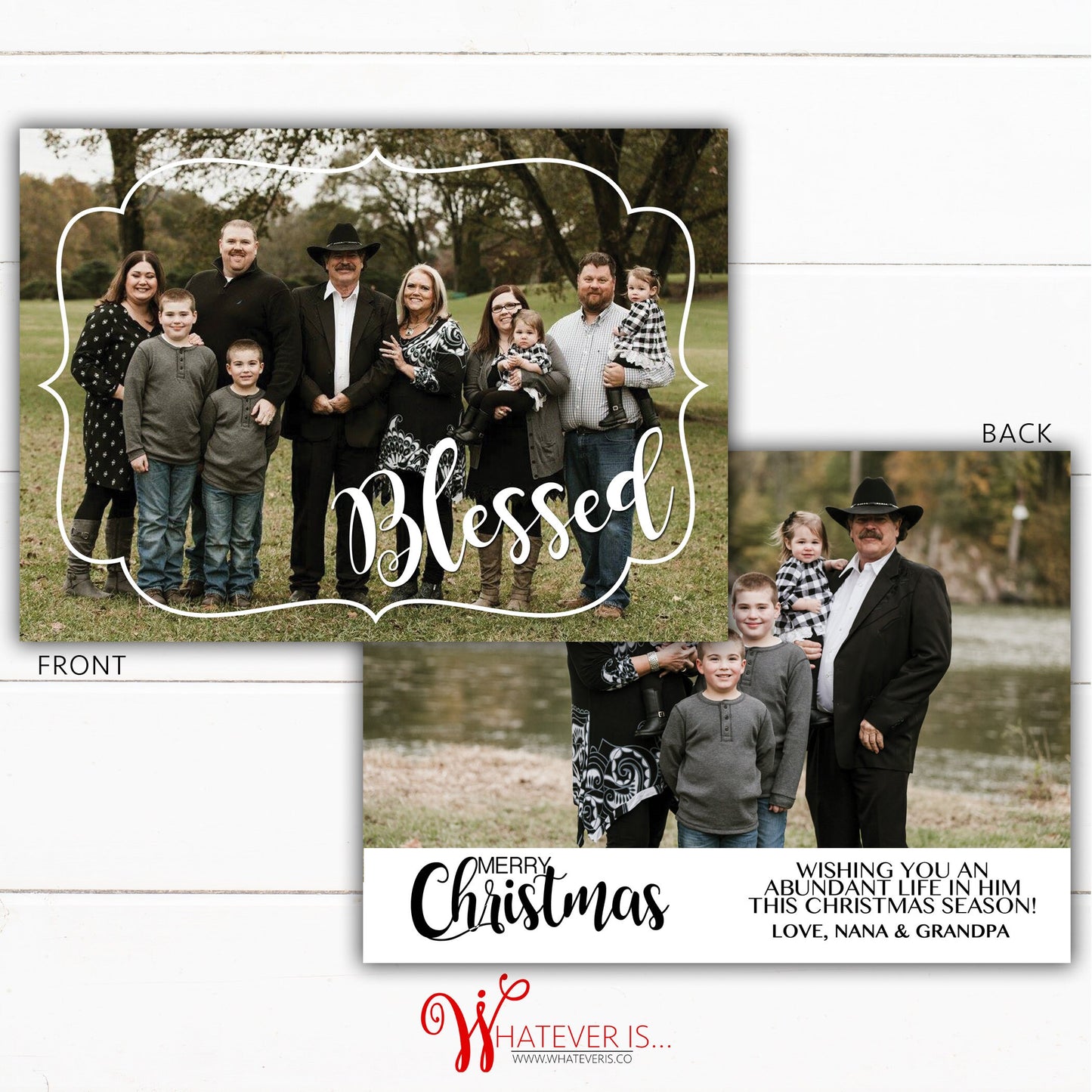 Simple Blessed Family Picture Christmas Card
