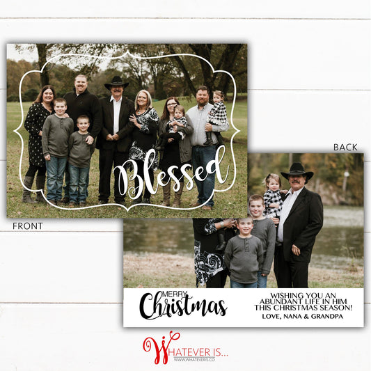 Simple Blessed Family Picture Christmas Card