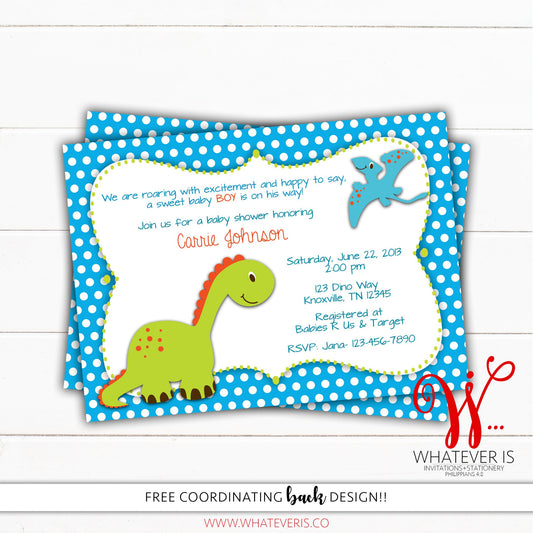 Blue Dinosaur Baby Shower Invitation