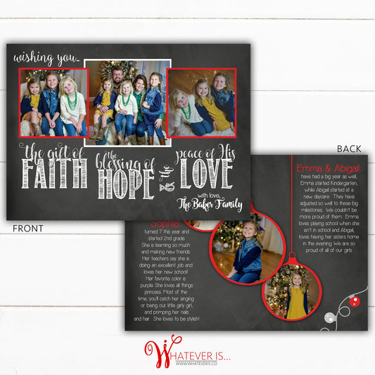 Faith Hope Love Chalkboard Family Picture Christmas Card