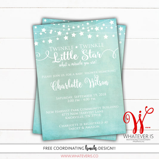 Twinkle Twinkle Little Star Baby Shower Printable Invitation | Miracle Baby Shower| Printable Invitation | Baby Star | Twinkle Star Baby