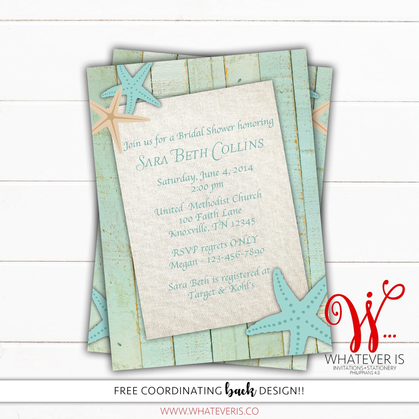 Starfish Bridal Shower Invitation | Nautical Beach Themed Bridal Shower | Beach Wedding | Starfish Wedding | Wedding Shower | Beach Wedding
