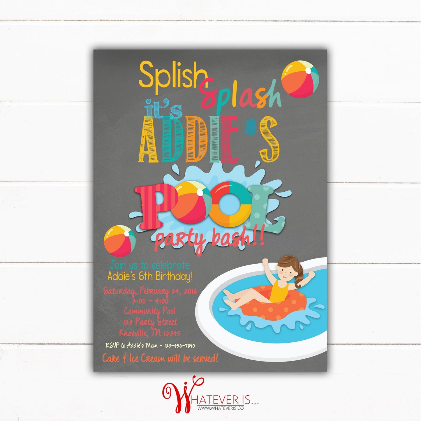 Splish Splash Pool Party Bash Birthday Invitation | Girl Pool Party | Birthday Pool Party | Girl Birthday | Printable Birthday Invitation