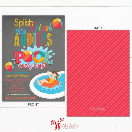 Splish Splash Pool Party Bash Birthday Invitation | Girl Pool Party | Birthday Pool Party | Girl Birthday | Printable Birthday Invitation