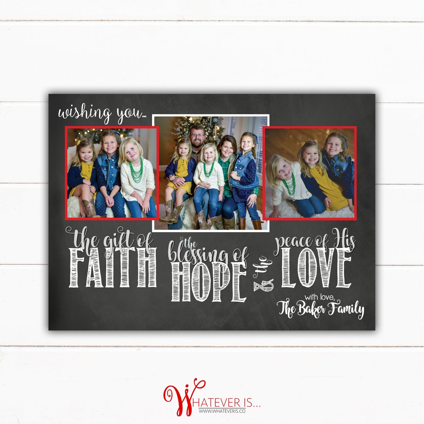 Faith Hope Love Chalkboard Family Picture Christmas Card