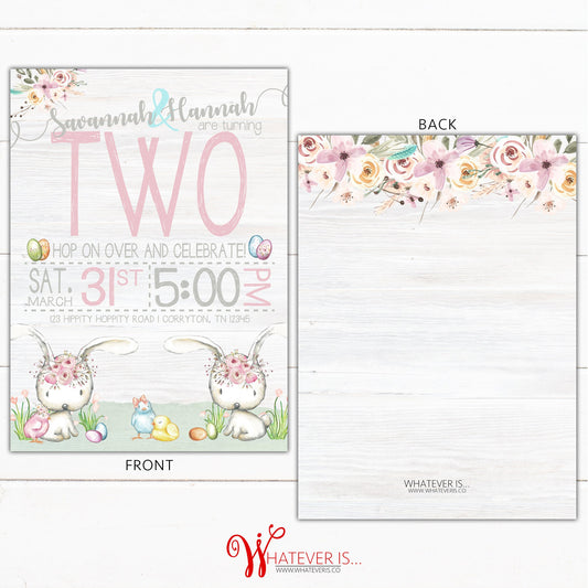 Easter Birthday Printable Invitation | Bunny Birthday Invitation | Easter Bunny Birthday Invitation | Twin Birthday | Girl Birthday | DIY