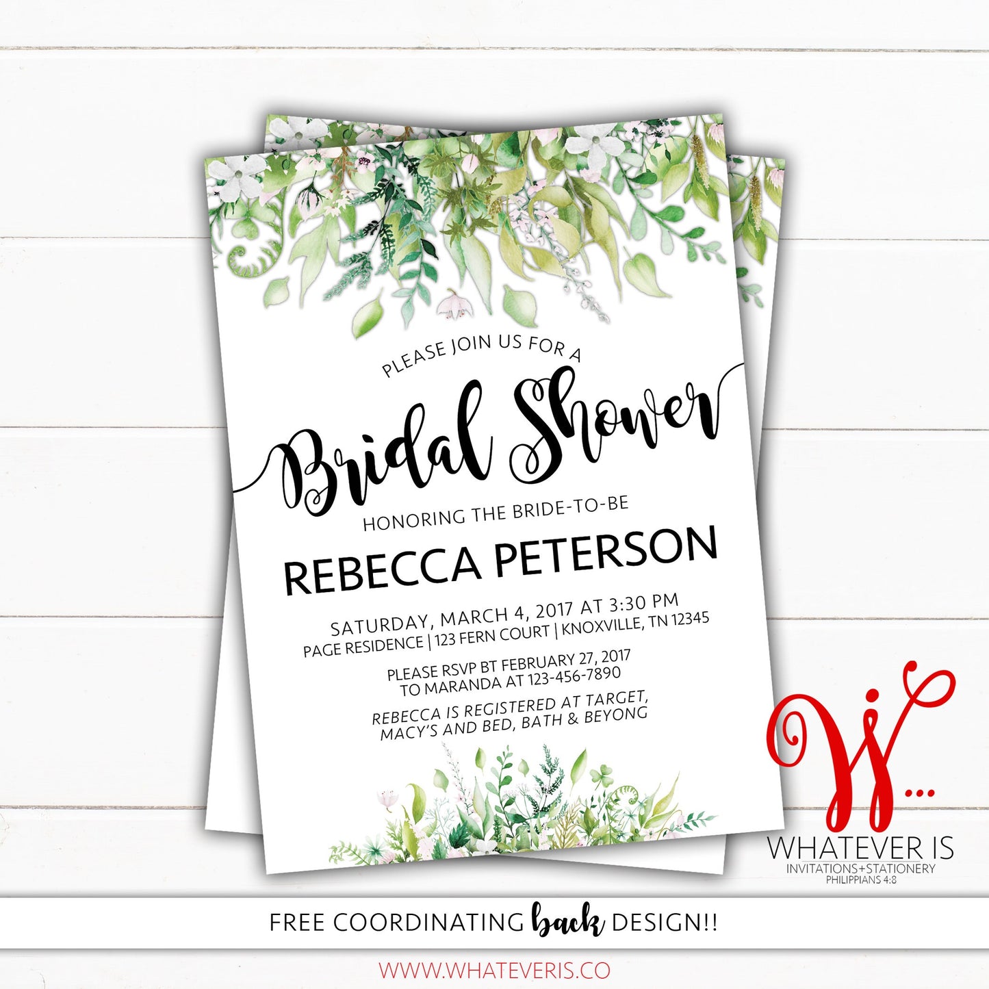 Greenery Floral Bridal Shower Invitation | Green Floral Bridal Shower | Elegant Bridal Shower | Watercolor Floral Bridal Shower | Bridal Tea