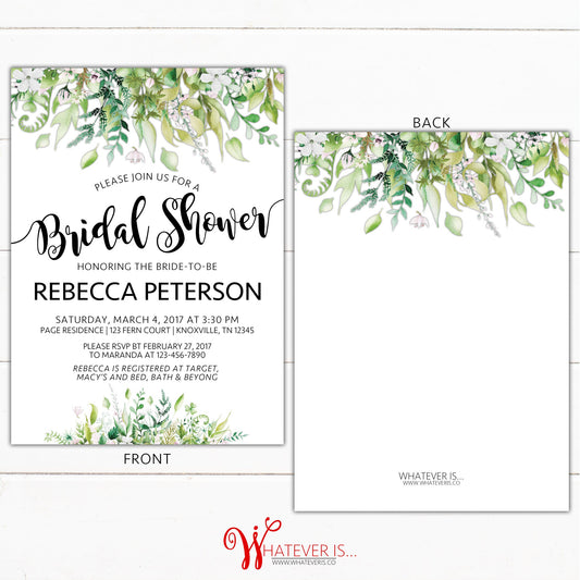 Greenery Floral Bridal Shower Invitation | Green Floral Bridal Shower | Elegant Bridal Shower | Watercolor Floral Bridal Shower | Bridal Tea