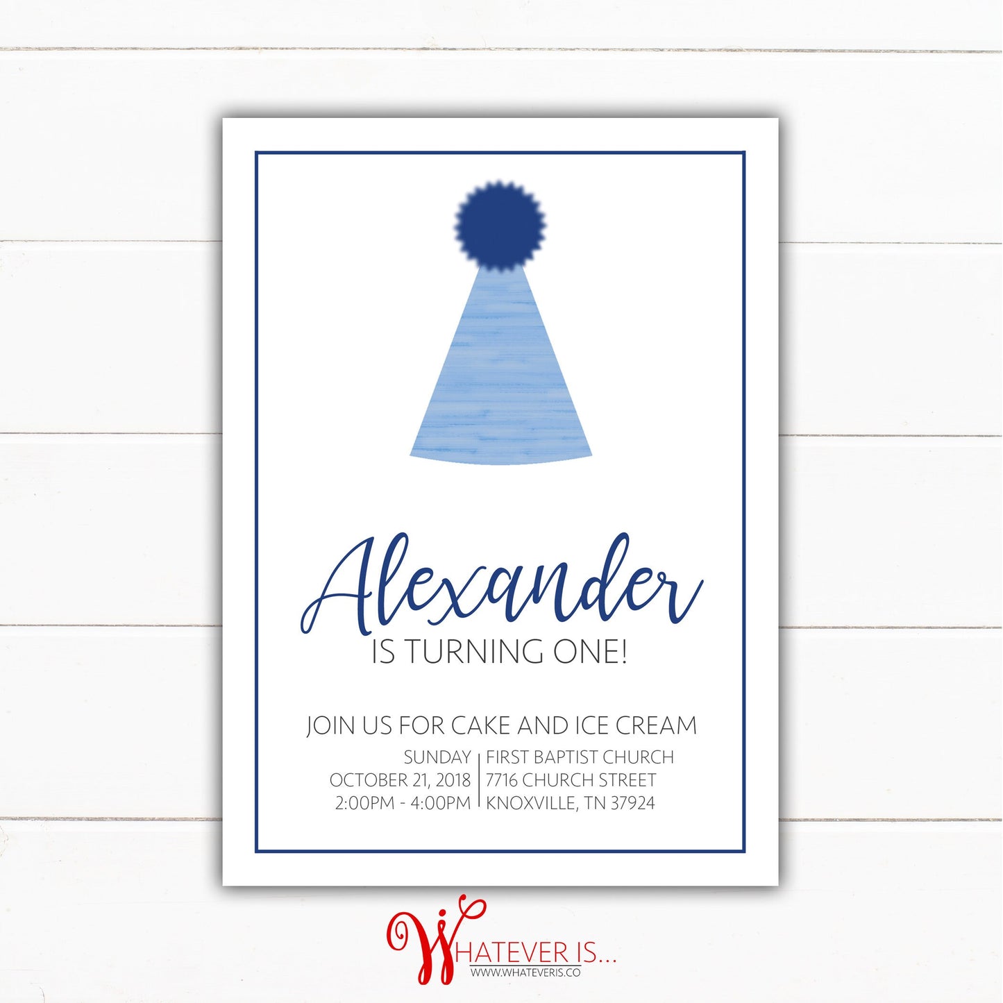 Simple Blue and White 1st Birthday Invitation | Birthday Hat Invitation | First Birthday | Blue Birthday Hat | Simple Blue | Simple Birthday