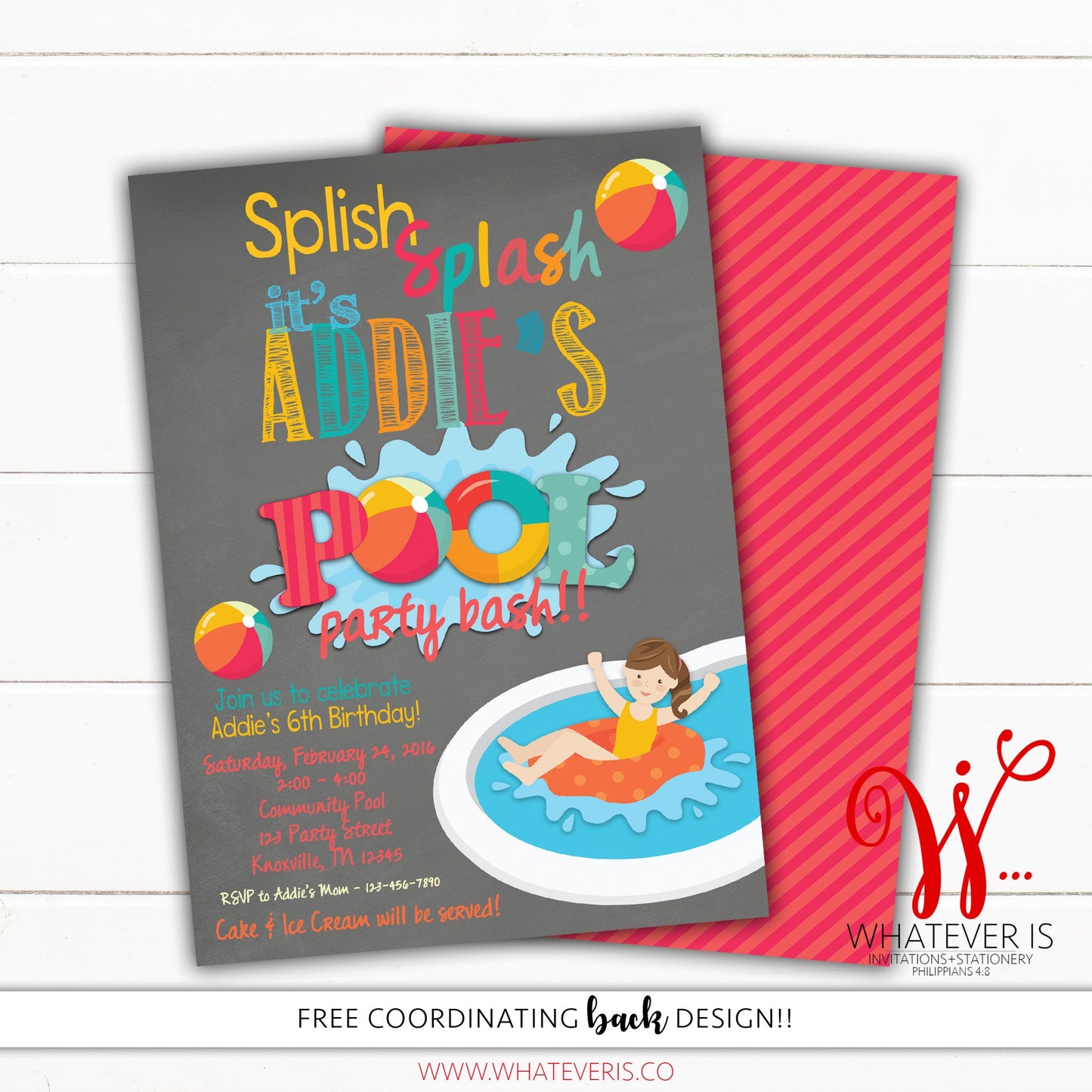 Splish Splash Pool Party Bash Birthday Invitation | Girl Pool Party | Birthday Pool Party | Girl Birthday | Printable Birthday Invitation