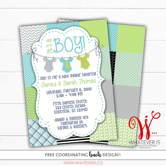 It's A Boy... Onesie Blue Green Turquoise Baby Shower Invitation | Baby Boy Baby Shower Invitation | Blue and Green Baby Shower | Baby Boy